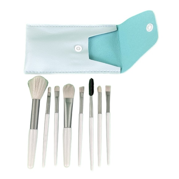 8 Piece Light Blue Gray Travel Makeup Brushes with Case - Picture 5 of 9
